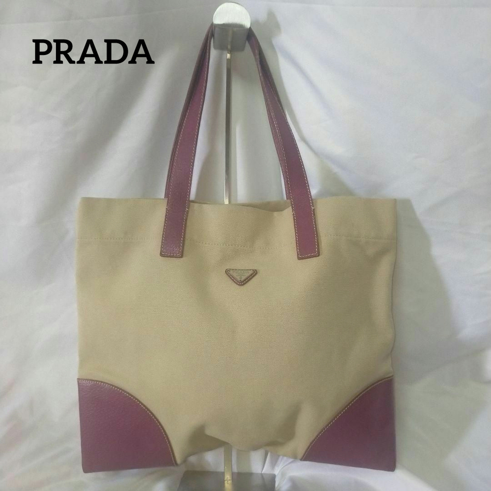 PRADA Tote Bag Combination Canvas Triangle Plate Khaki Green